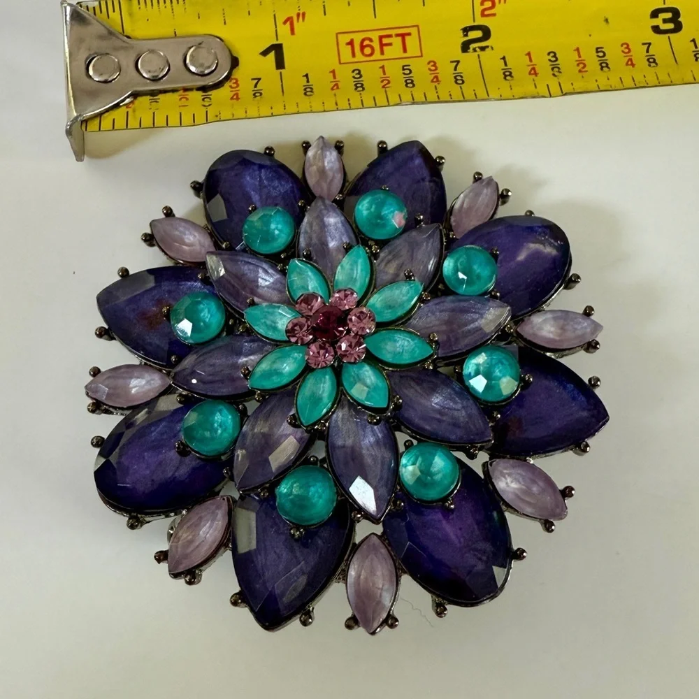 Gorgeous Vintage Purple and Teal Floral Brooch